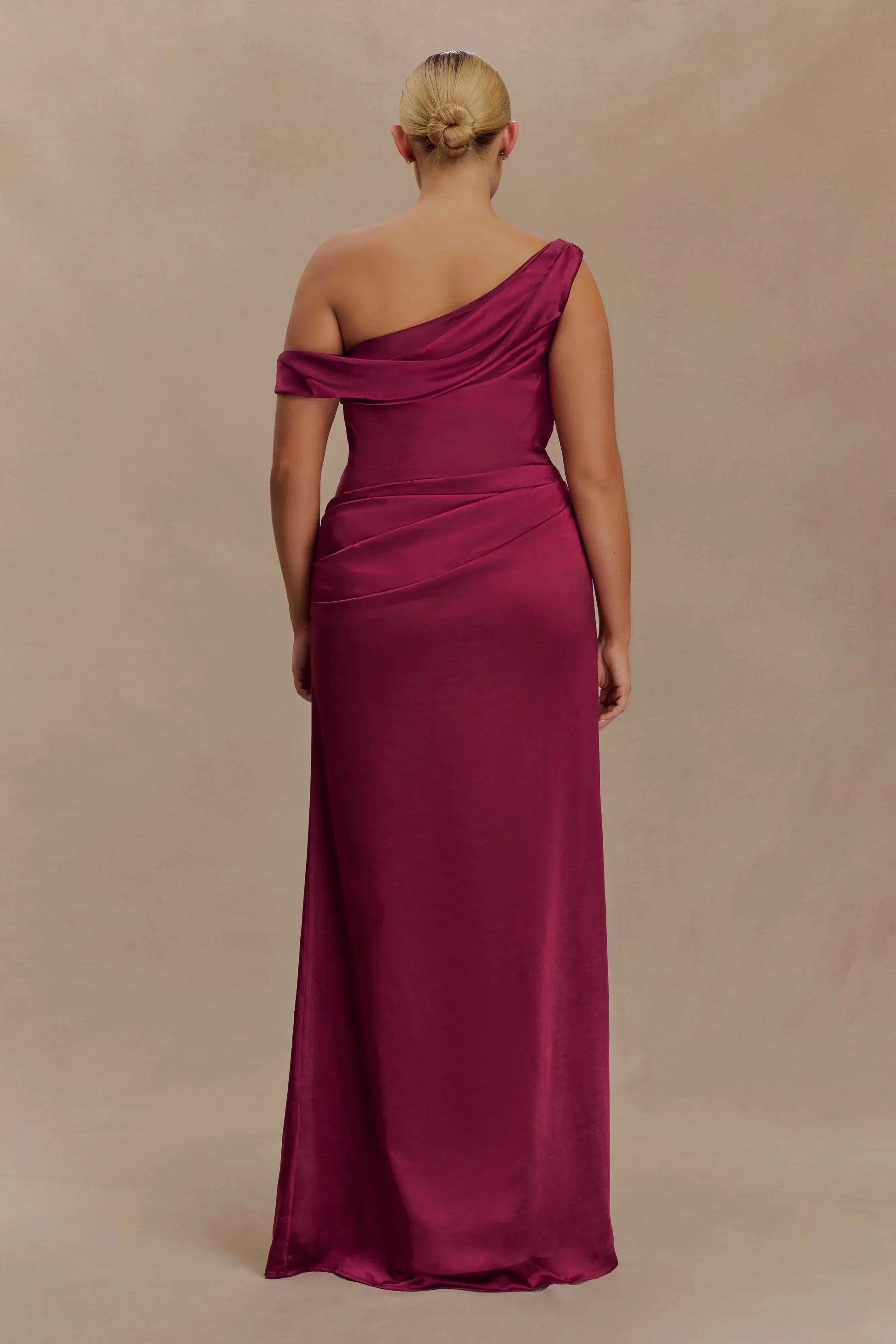 Charming Sheath One Shoulder Sleeveless Ruched Back Floor Length Plus Size Prom Dress by YiHuiw