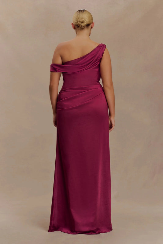 Charming Sheath One Shoulder Sleeveless Ruched Back Floor Length Plus Size Prom Dress by YiHuiw