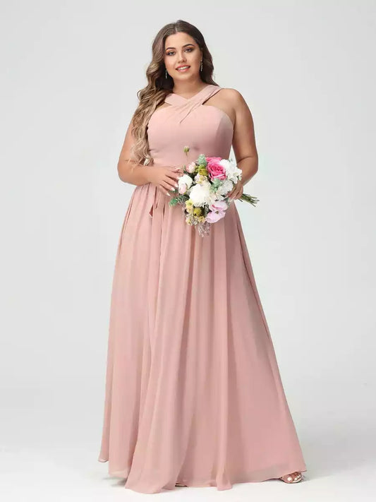 Charming A-line/princess style cross sleeveless chiffon plus size Bridesmaid Dresses