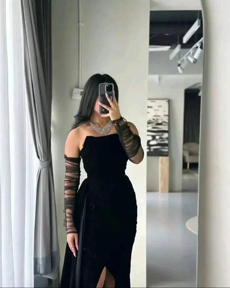 Charming Black Strapless Long Formal Party Dress Evening Gown simple gentle atmospheric and unique desi Bring summer colors to enhance whiteness by YiHuiw