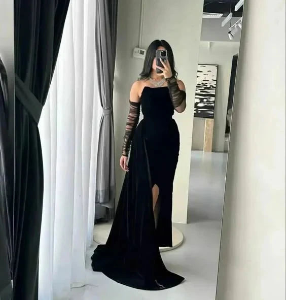 Charming Black Strapless Long Formal Party Dress Evening Gown simple gentle atmospheric and unique desi Bring summer colors to enhance whiteness by YiHuiw