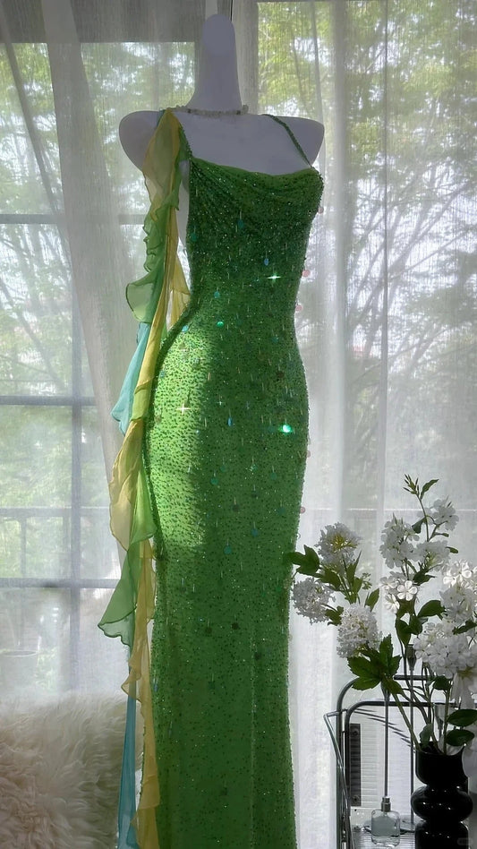 Charming Fashion Elegant Sparkling Exquisite Sequin Beaded Long Chiffon Ball Gown simple gentle atmospheric and unique desi Bring summer colors to enhance whiteness by YiHuiw