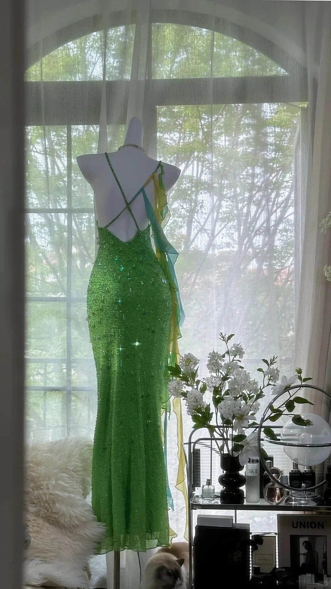Charming Fashion Elegant Sparkling Exquisite Sequin Beaded Long Chiffon Ball Gown simple gentle atmospheric and unique desi Bring summer colors to enhance whiteness by YiHuiw
