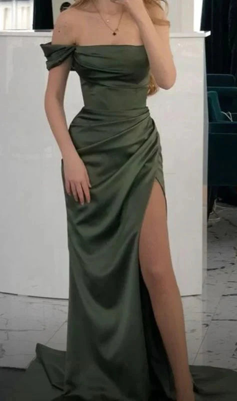 Charming Olive Green Prom Dress Slit Leg Open Backs Formal Dresses simple gentle atmospheric and unique desi Bring summer colors to enhance whiteness by YiHuiw