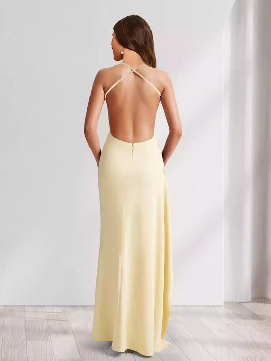 Charming slim fit/straight camisole pleated ruffle edge side slit Bridesmaid Dresses