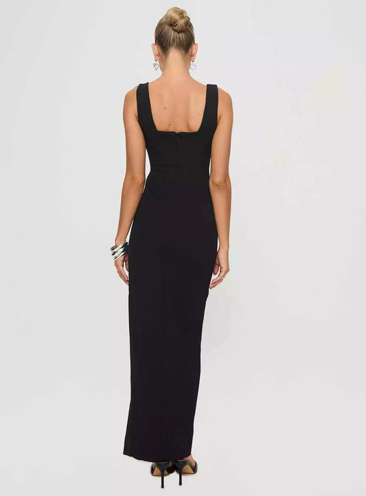 Charming square neckline, wide fixed shoulder straps, slit at the hem, invisible zipper, back hook and loop, Prom Dresses