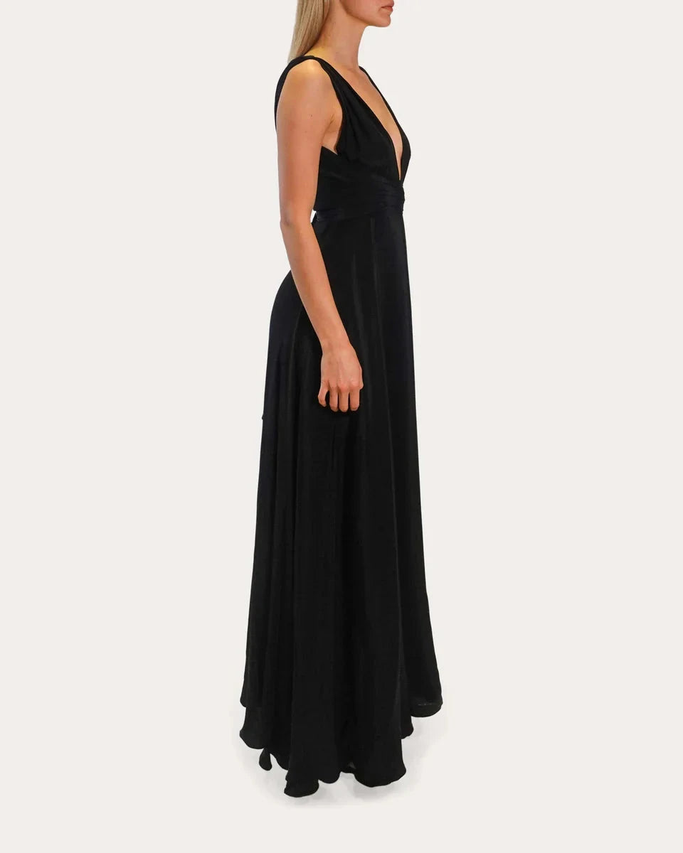 Chic A-Line Deep V Sleeveless Open Back Floor Length For Adults Prom Dress by YiHuiw