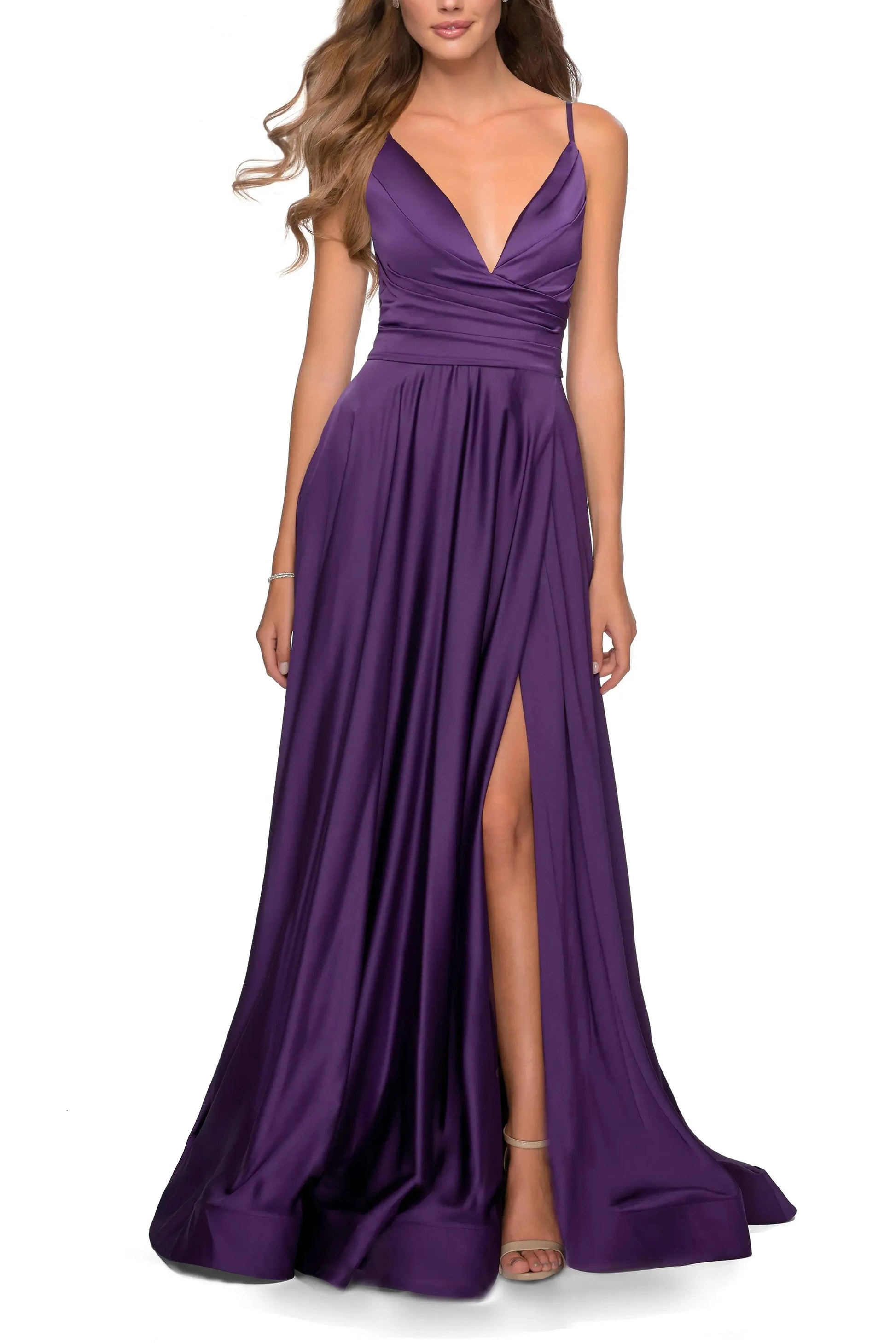 Chic A Line Deep V Spaghetti Strap Open Back Maxi For Adults Evening Dress by YiHuiw