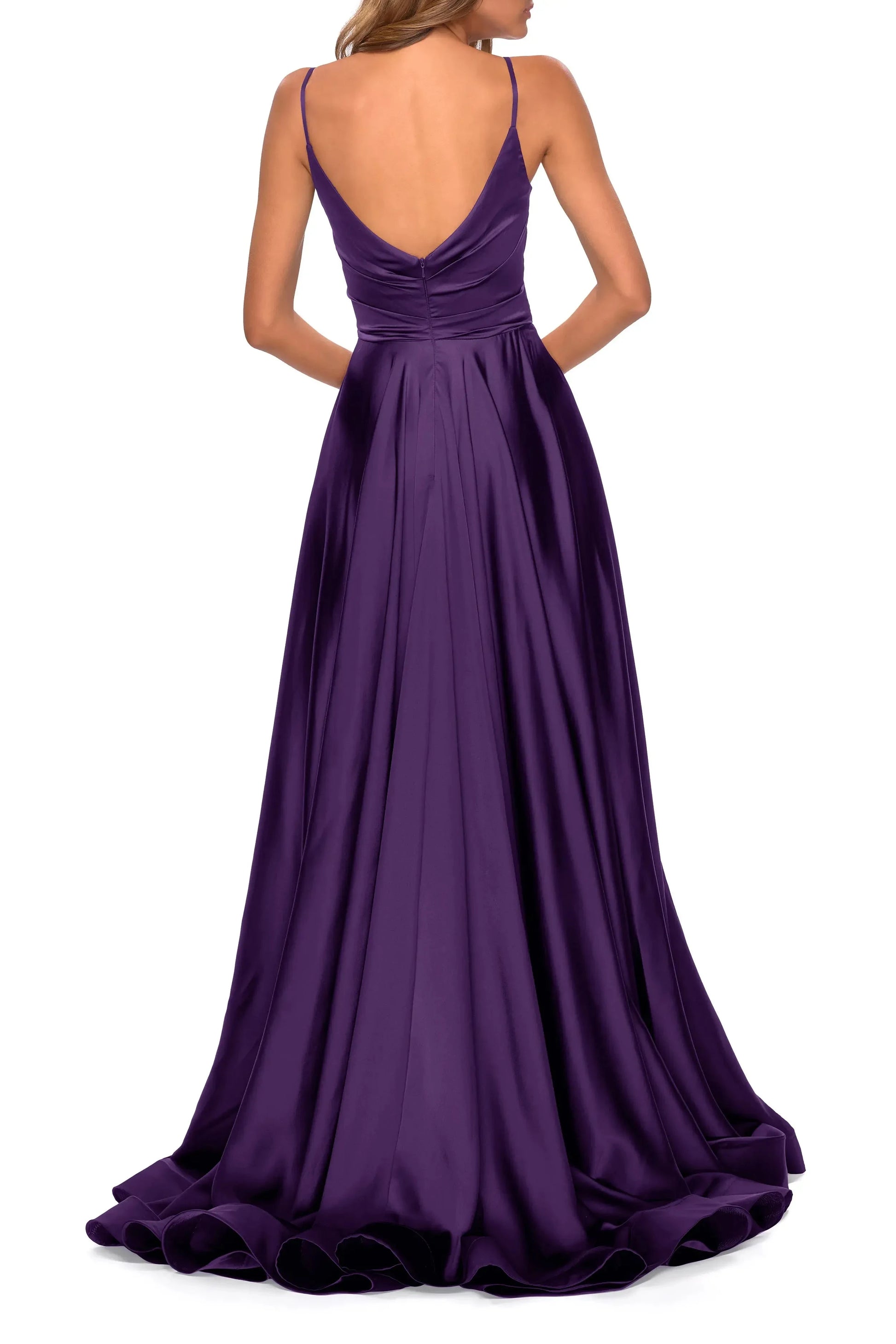 Chic A Line Deep V Spaghetti Strap Open Back Maxi For Adults Evening Dress by YiHuiw