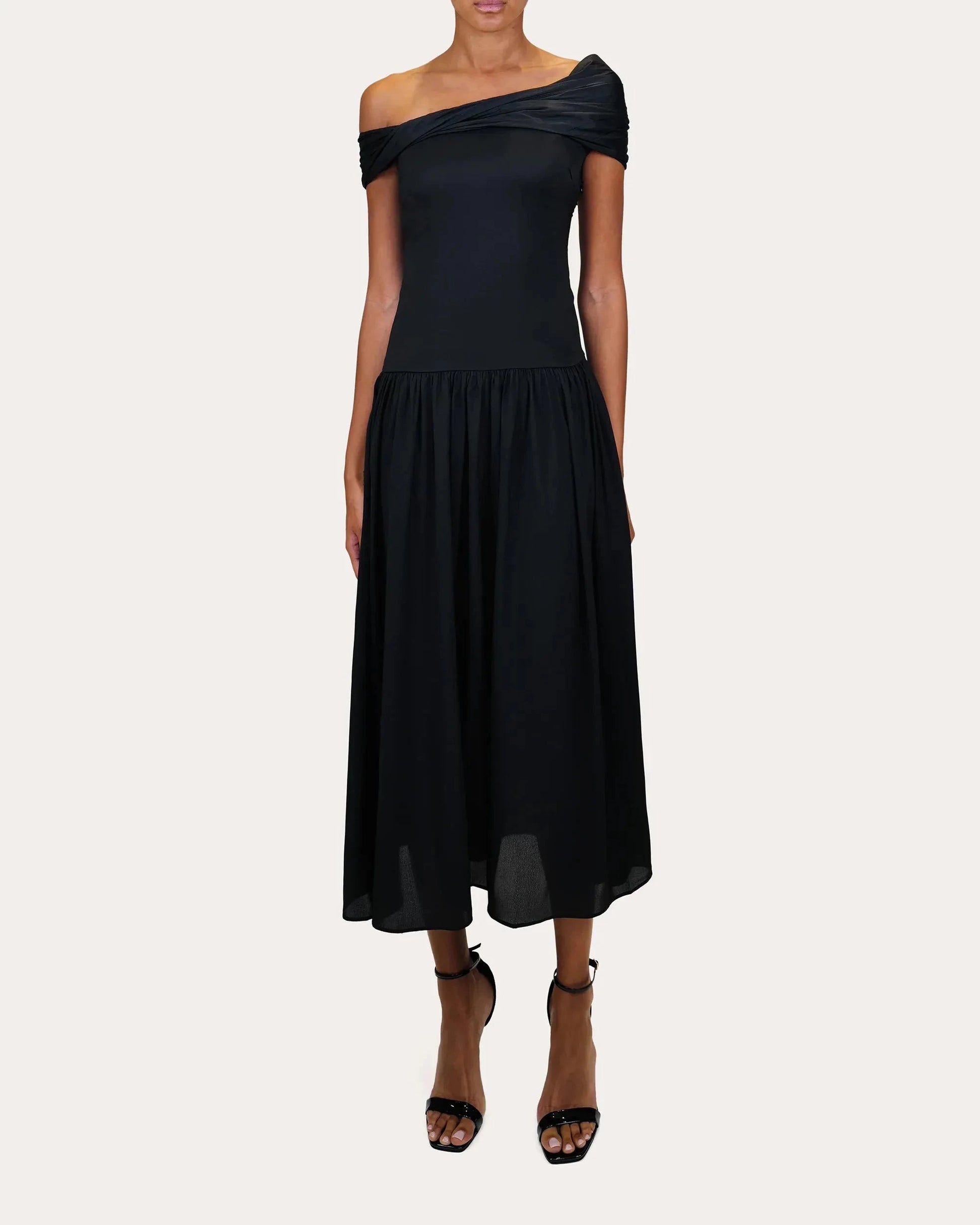Chic A-Line Off-Shoulder Short Sleeve Solid Back Midi For Women Prom Dress by YiHuiw