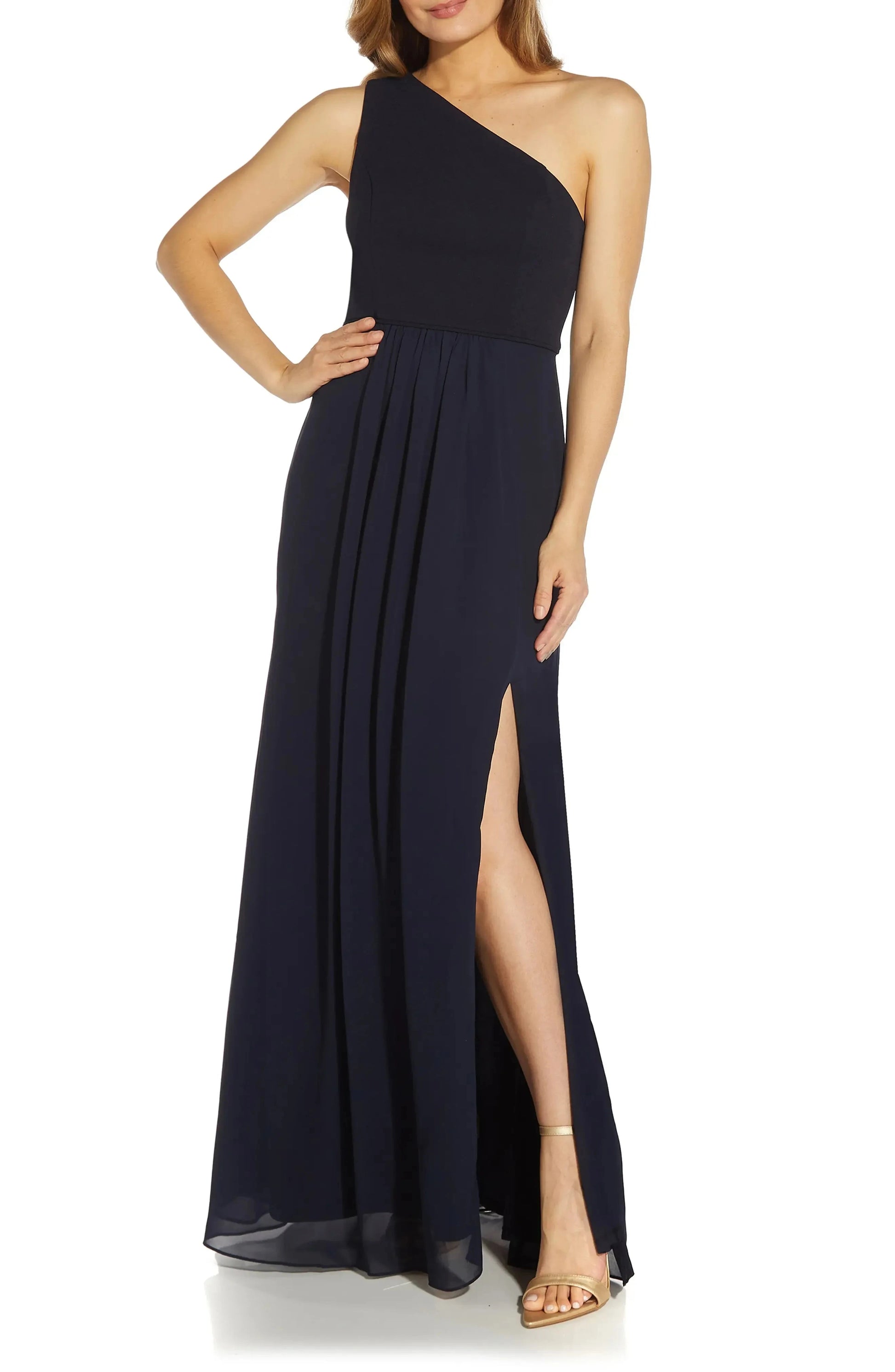 Chic A Line One Shoulder Sleeveless Pleated Maxi Hot Sale Evening Dress by YiHuiw