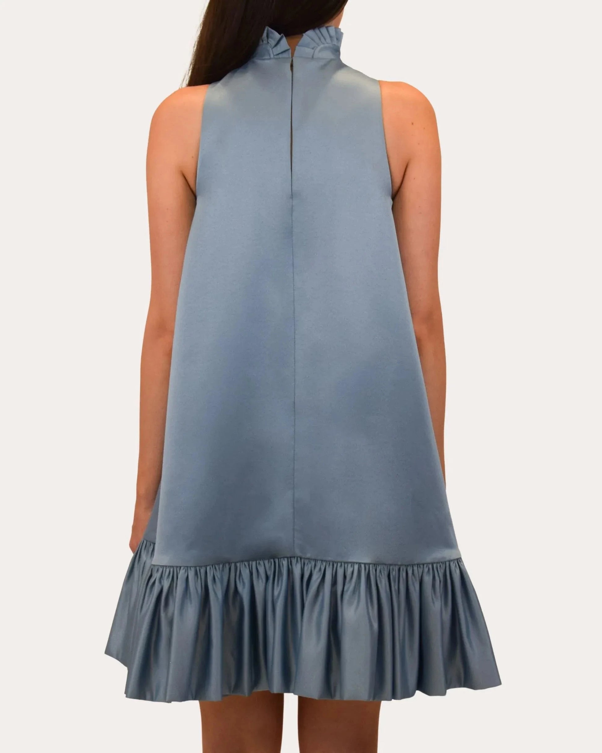 Chic A-Line Ruffled High Neck Sleeveless Solid Back Mini For Sale Prom Dress by YiHuiw