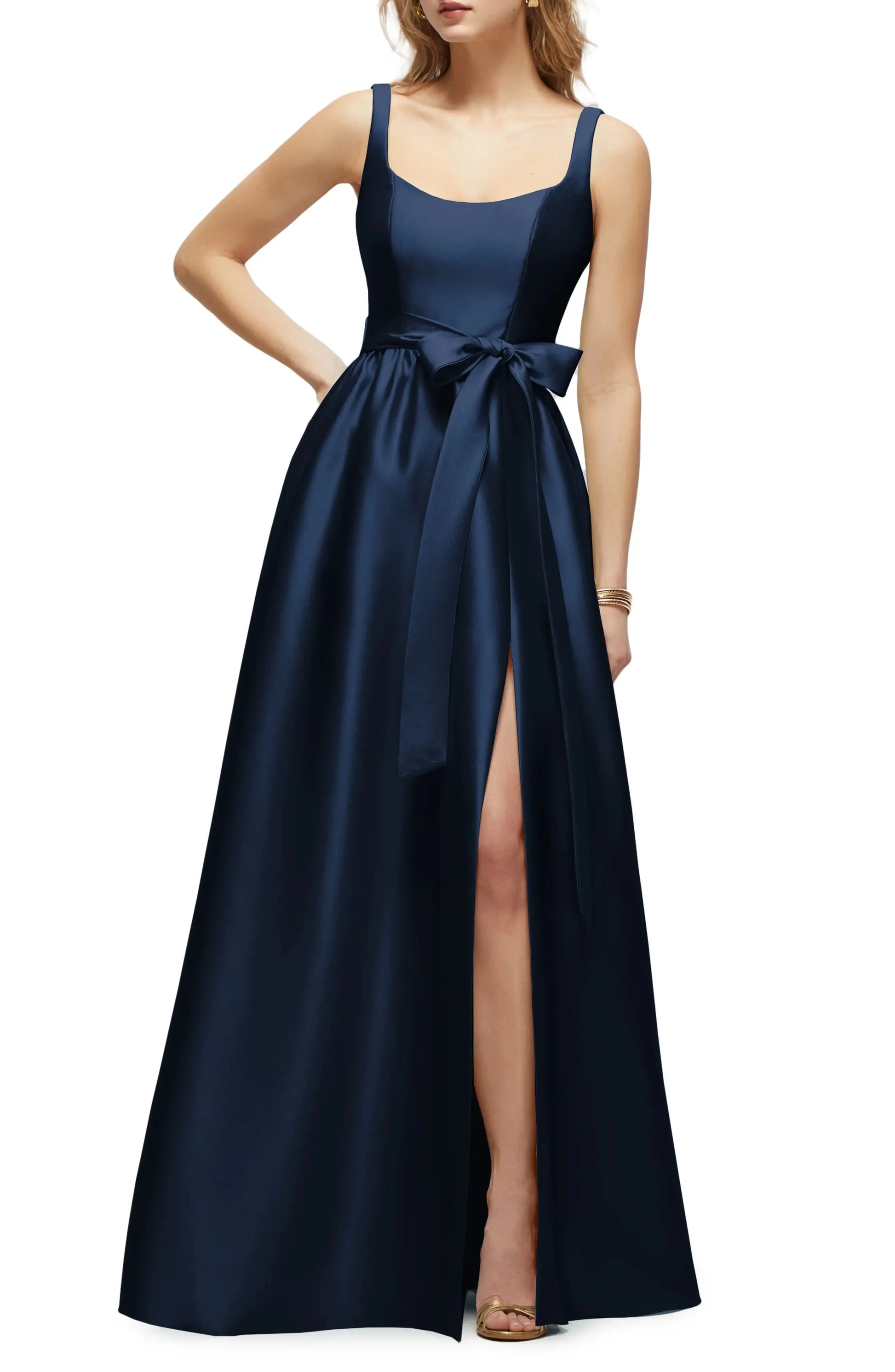 Chic A Line Square Neck Sleeveless Bow Accent Maxi Hot Sale Evening Dress by YiHuiw