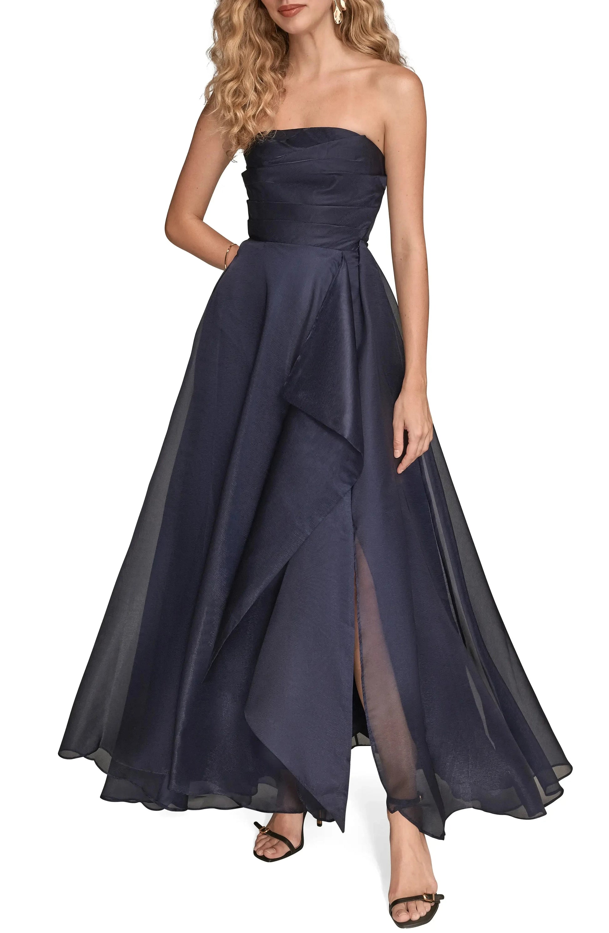 Chic A-Line Strapless Sleeveless Zip Back Hi Lo For Ladies Evening Dress by YiHuiw