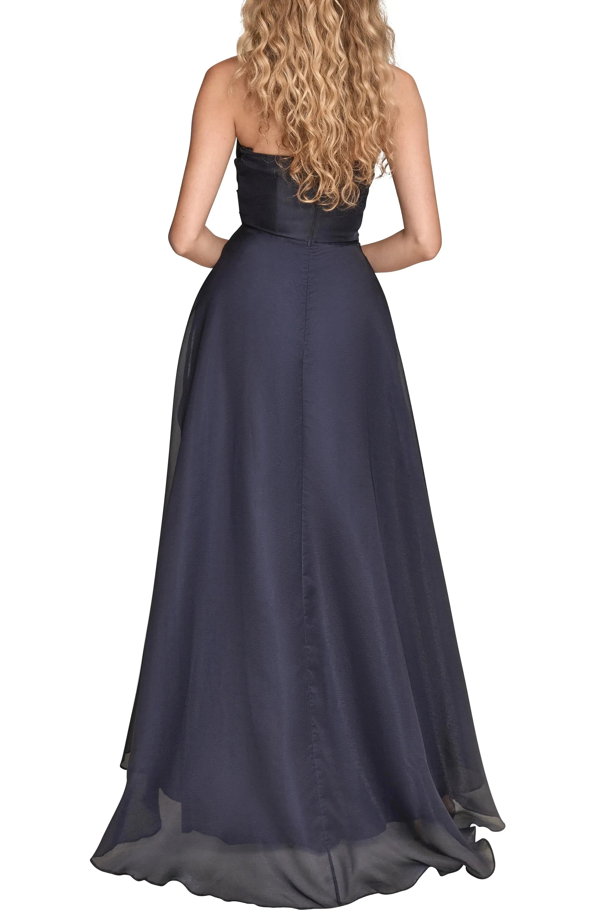 Chic A-Line Strapless Sleeveless Zip Back Hi Lo For Ladies Evening Dress by YiHuiw