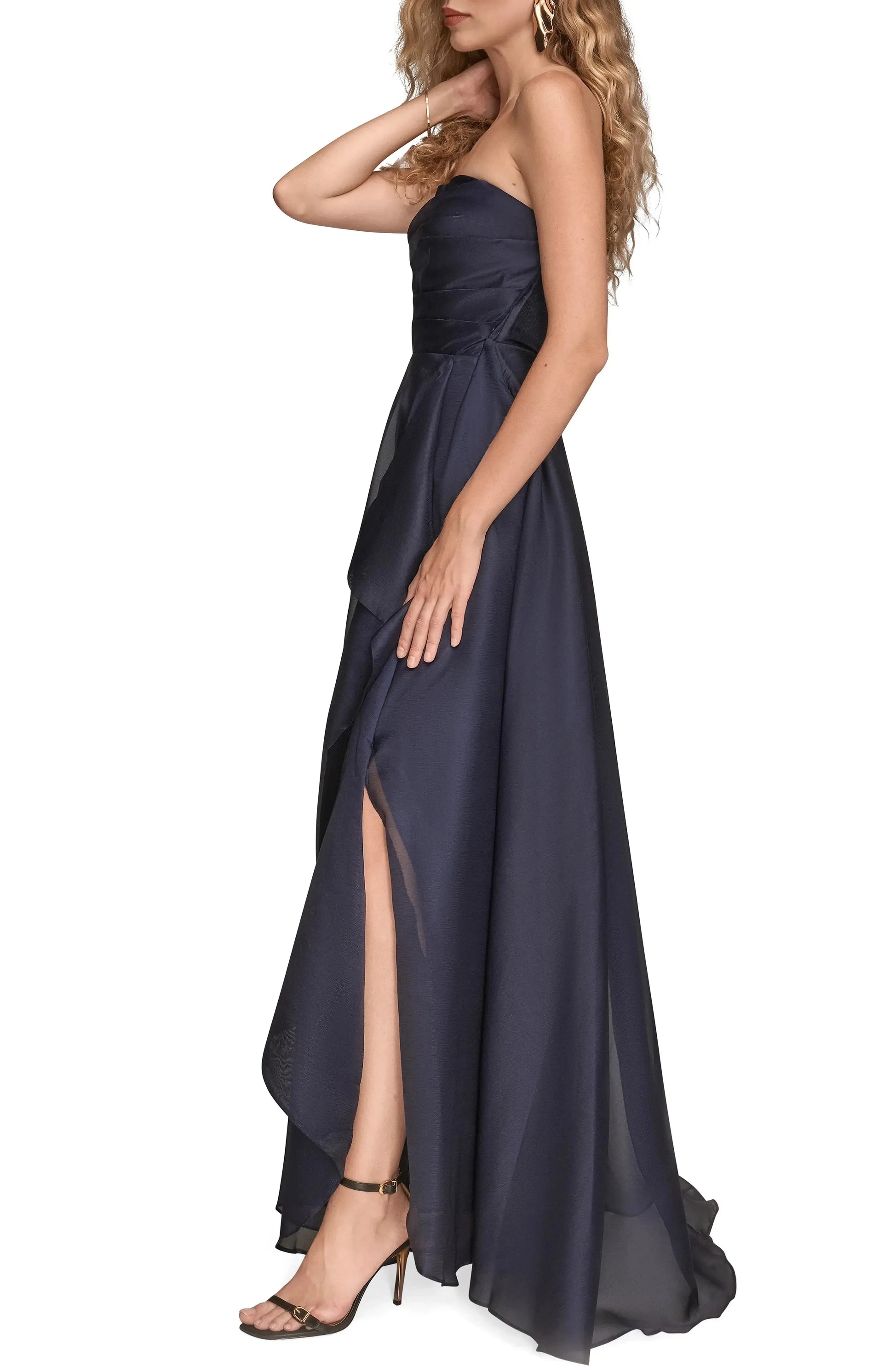 Chic A-Line Strapless Sleeveless Zip Back Hi Lo For Ladies Evening Dress by YiHuiw