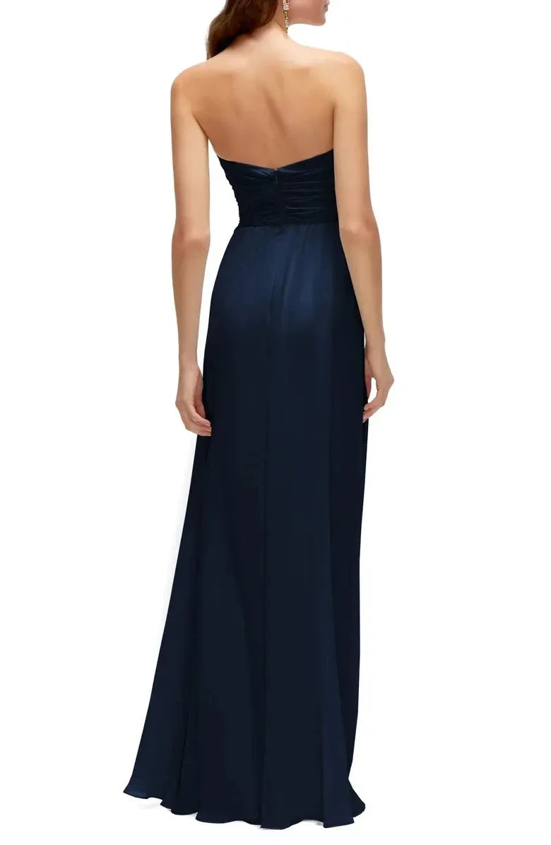 Chic A Line Strapless Sweetheart Ruched Back Maxi For Ladies Evening Dress by YiHuiw