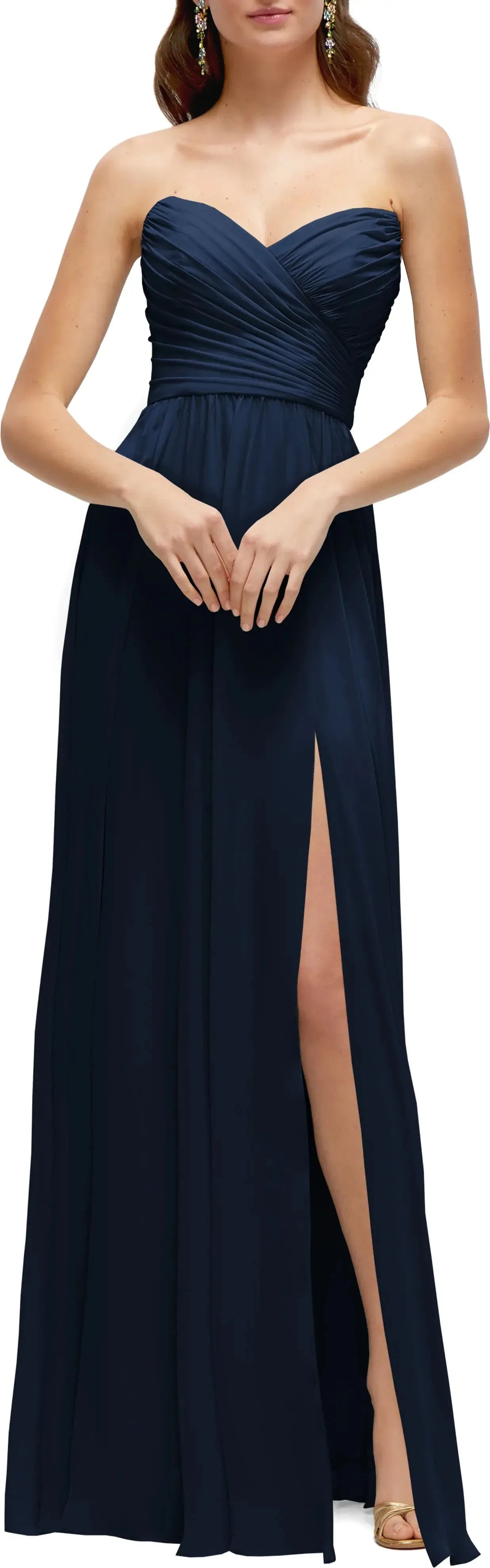 Chic A Line Strapless Sweetheart Ruched Back Maxi For Ladies Evening Dress by YiHuiw