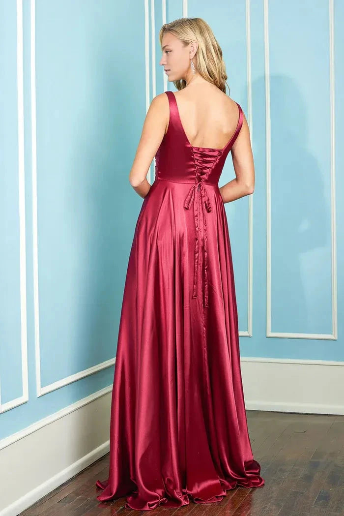Chic A-Line V-Neck Sleeveless Lace Up Back Floor Length Hot Sale Prom Dress by YiHuiw