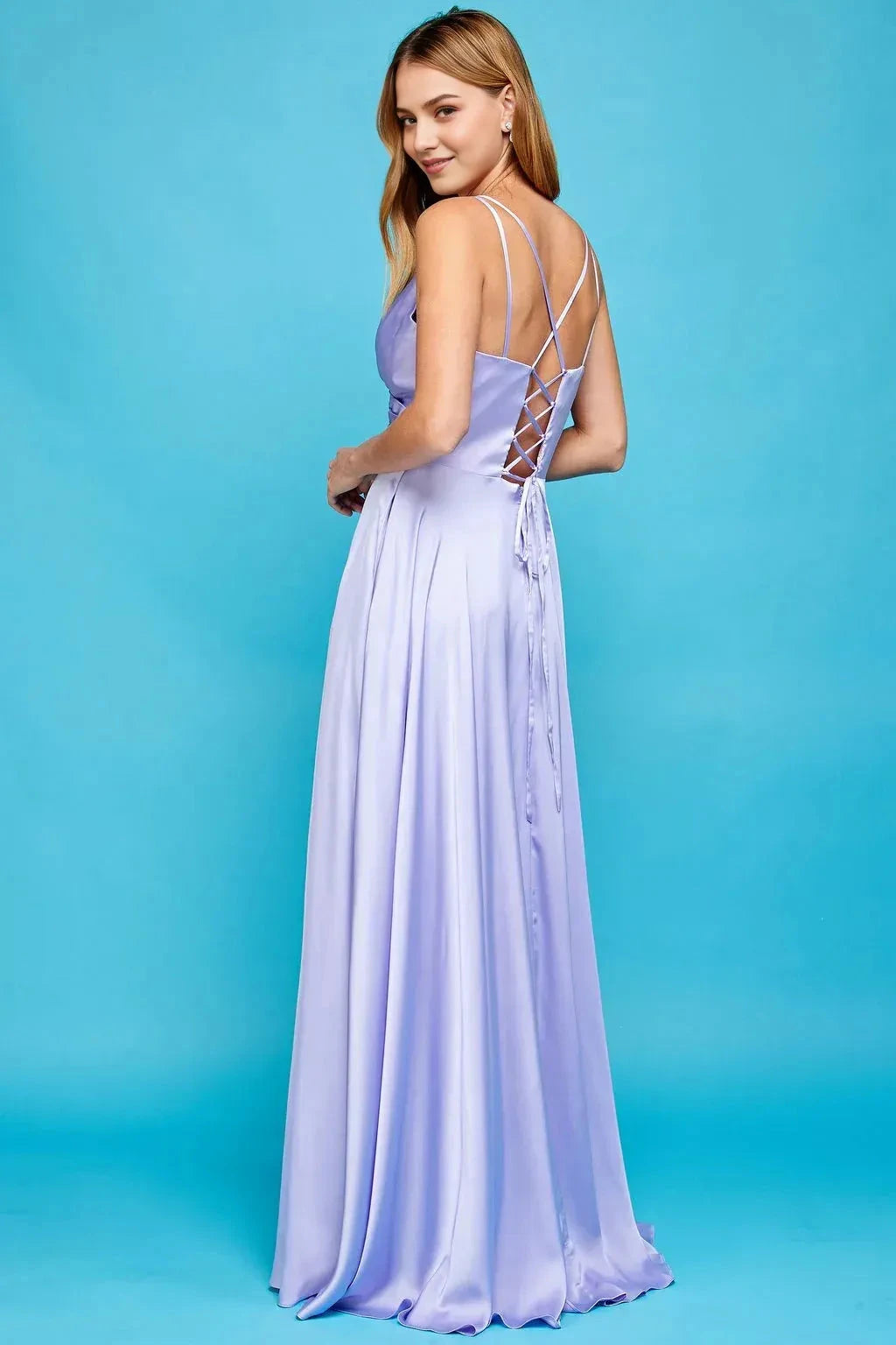 Chic A-Line V-Neck Spaghetti Strap Lace Up Back Floor Length Prom Dress by YiHuiw