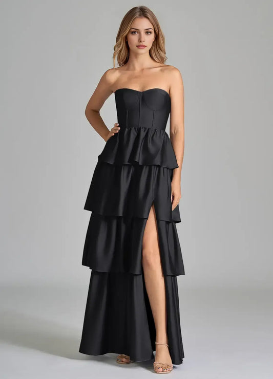 Black A-Line Sweetheart High Slit Floor-Length Wedding Dress - Yihuiw by Yihuiw