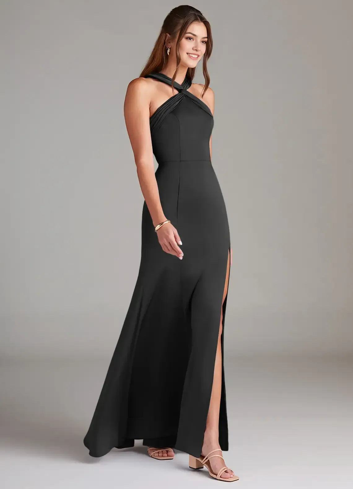 Black Mermaid Halter Sleeveless Floor-Length Evening Dress - Yihuiw by Yihuiw