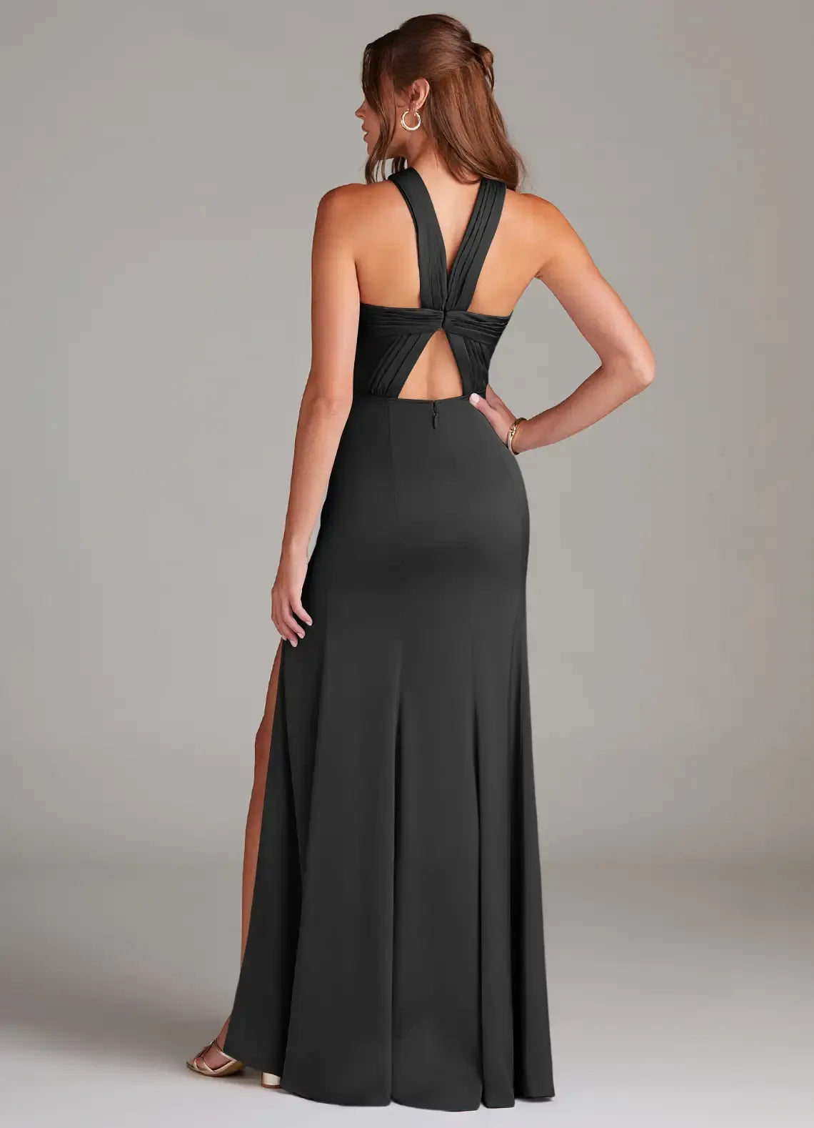 Black Mermaid Halter Sleeveless Floor-Length Evening Dress - Yihuiw by Yihuiw