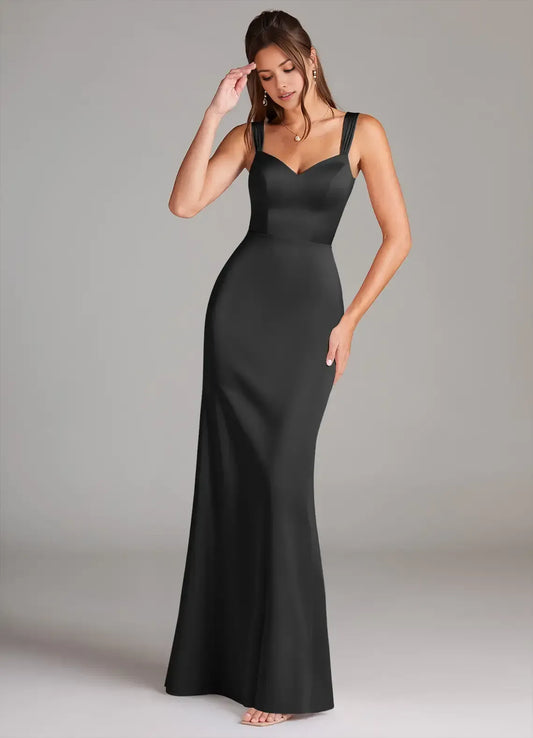 Black Mermaid Sweetheart Satin Floor-Length Evening Dress - Yihuiw by Yihuiw