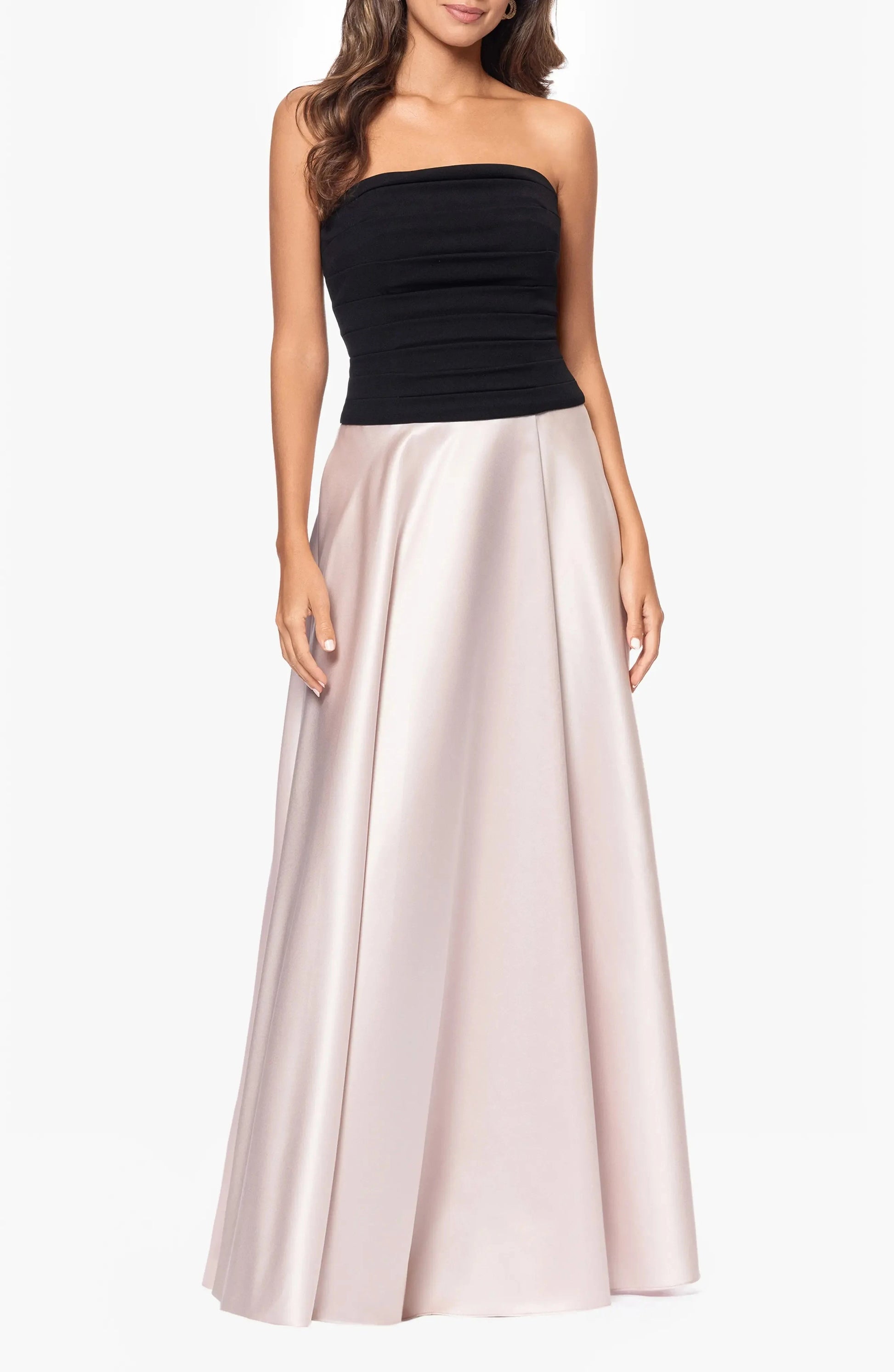 Chic Color Block A-Line Strapless Sleeveless Zipper Back Floor Length For Adults Evening Dress by YiHuiw