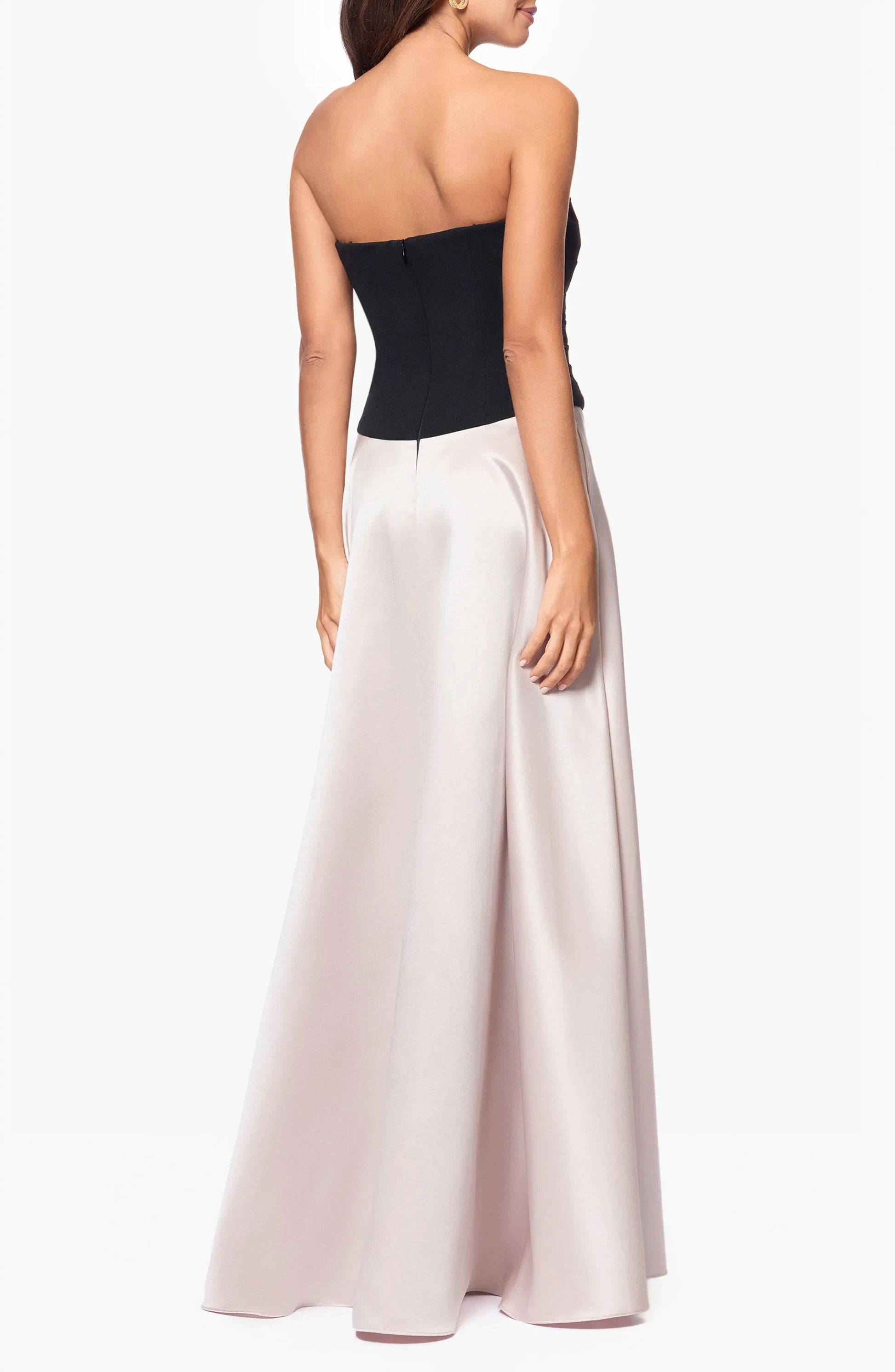 Chic Color Block A-Line Strapless Sleeveless Zipper Back Floor Length For Adults Evening Dress by YiHuiw