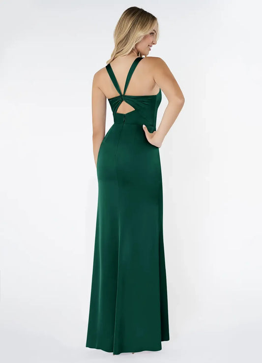 Green Mermaid Square Neck Satin Floor-Length Evening Dress - Yihuiw by Yihuiw