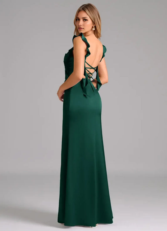 Green Mermaid Sweetheart Satin Ruffled Floor-Length Evening Dress - Yihuiw by Yihuiw