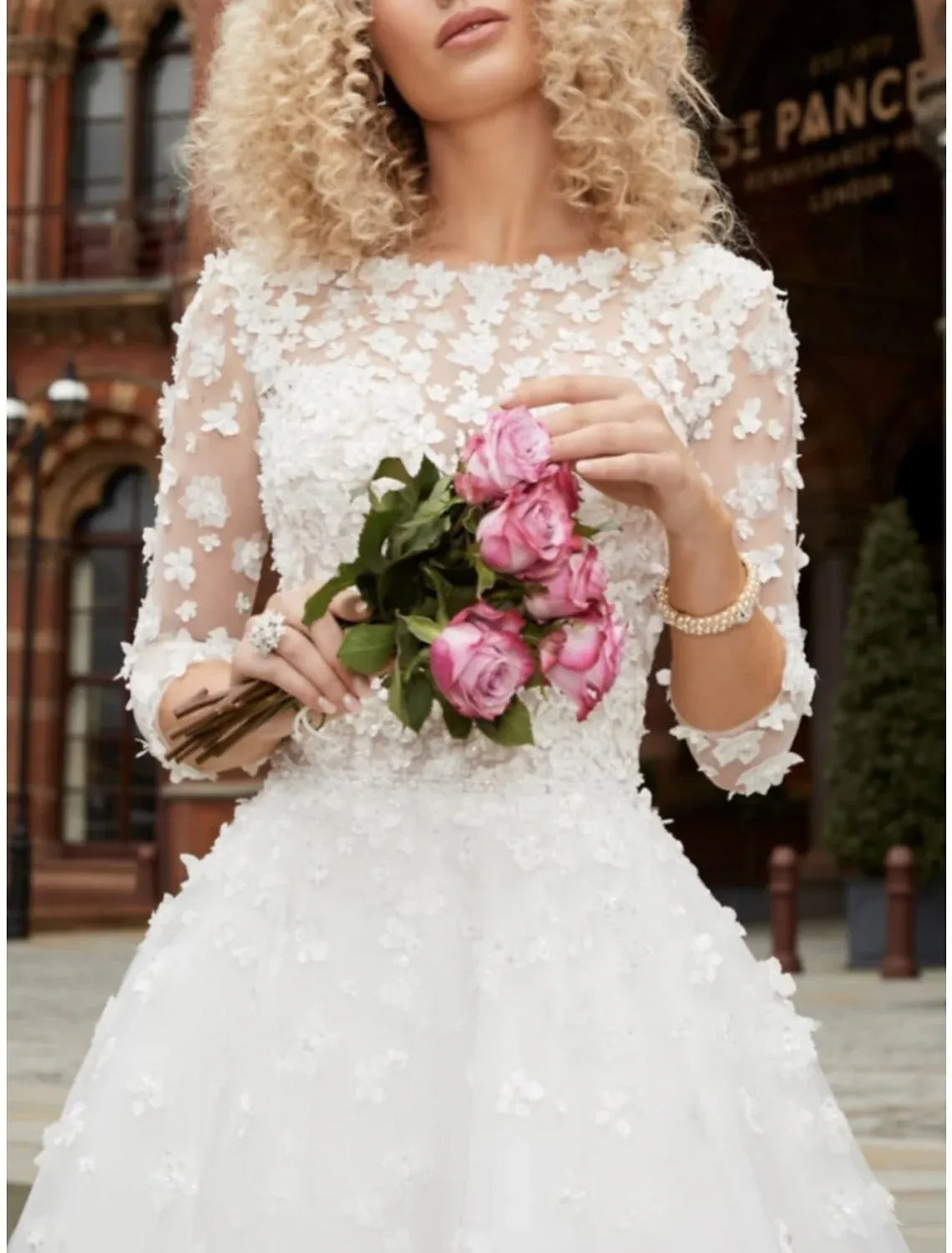 A-Line Three-Quarter Sleeve Mini Wedding Dress - Yihuiw by Yihuiw