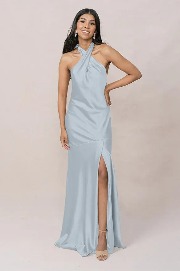 Mermaid Halter Sleeveless High Slit Floor-Length Wedding Dress - Yihuiw by Yihuiw