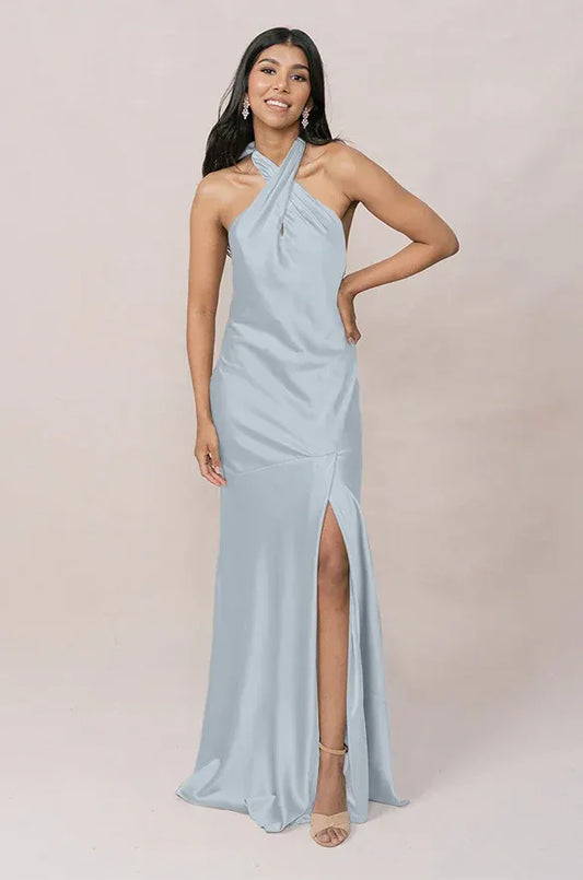 Mermaid Halter Sleeveless High Slit Floor-Length Wedding Dress - Yihuiw by Yihuiw