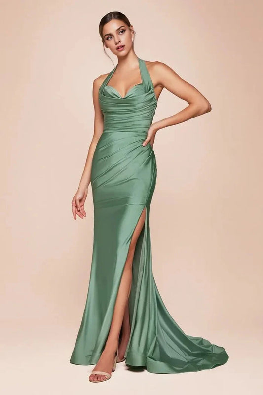 Chic Mermaid Halter Sweetheart Sleeveless Open Back Floor Length For Adults Prom Dress by YiHuiw