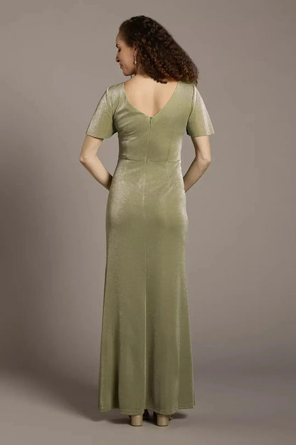 Chic Mermaid Keyhole Neck Short Sleeve Zipper Back Floor Length Mother of the Bride Dress by YiHuiw
