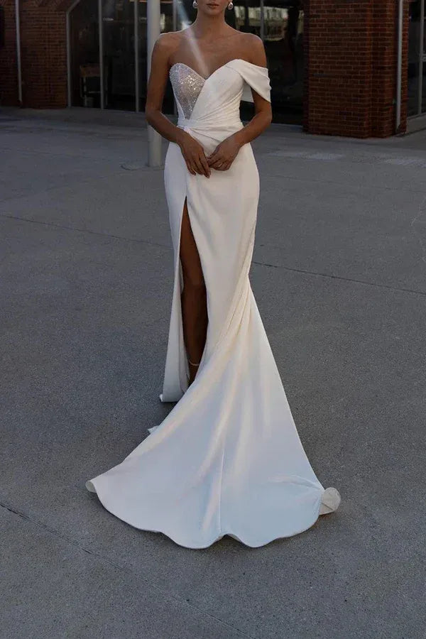Mermaid Sweetheart Crepe Floor-Length Wedding Dress - Yihuiw by Yihuiw