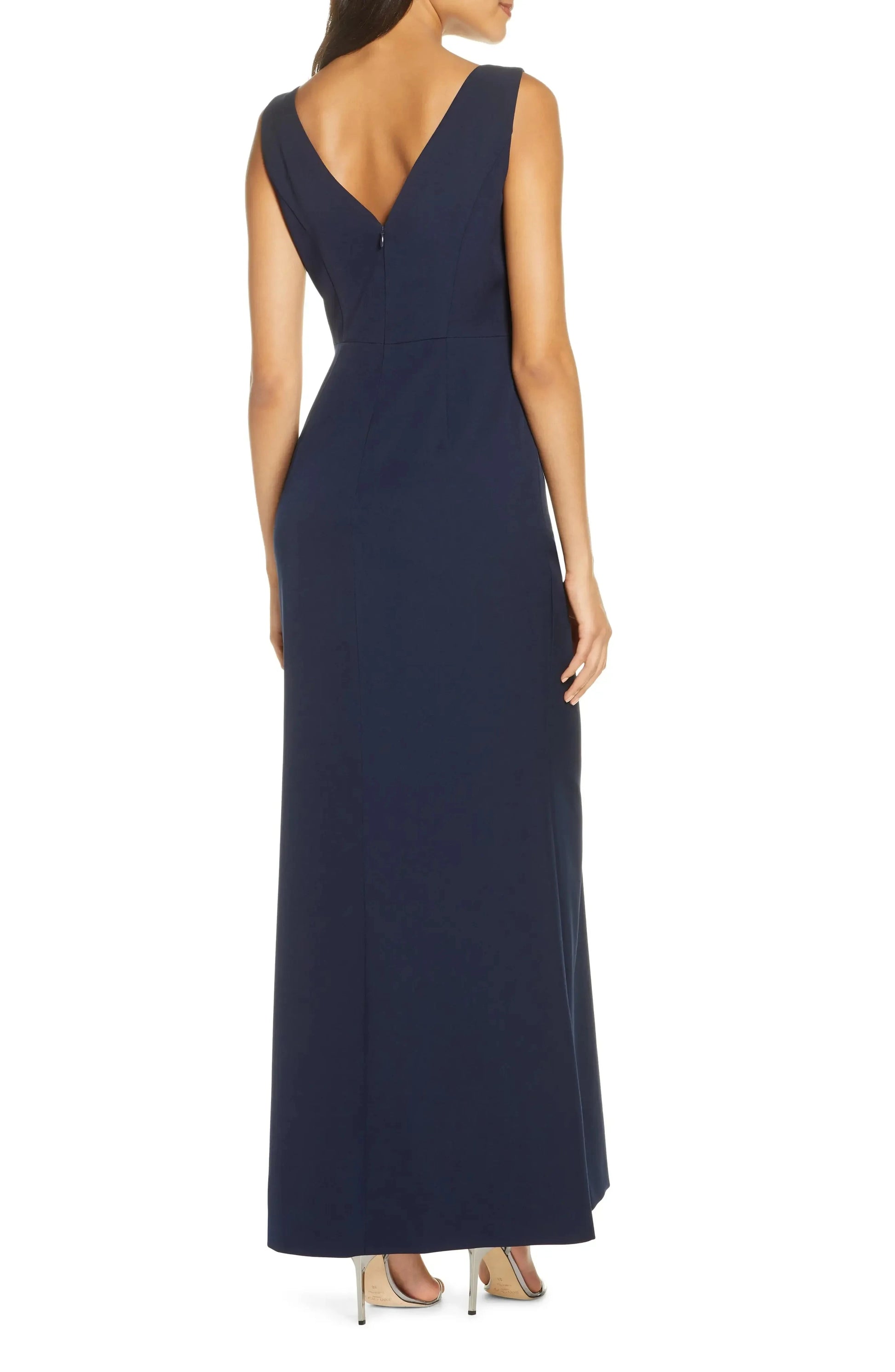 Chic Ruffled Mermaid Boat Neck Sleeveless V Back Floor Length For Sale Prom Dress by YiHuiw