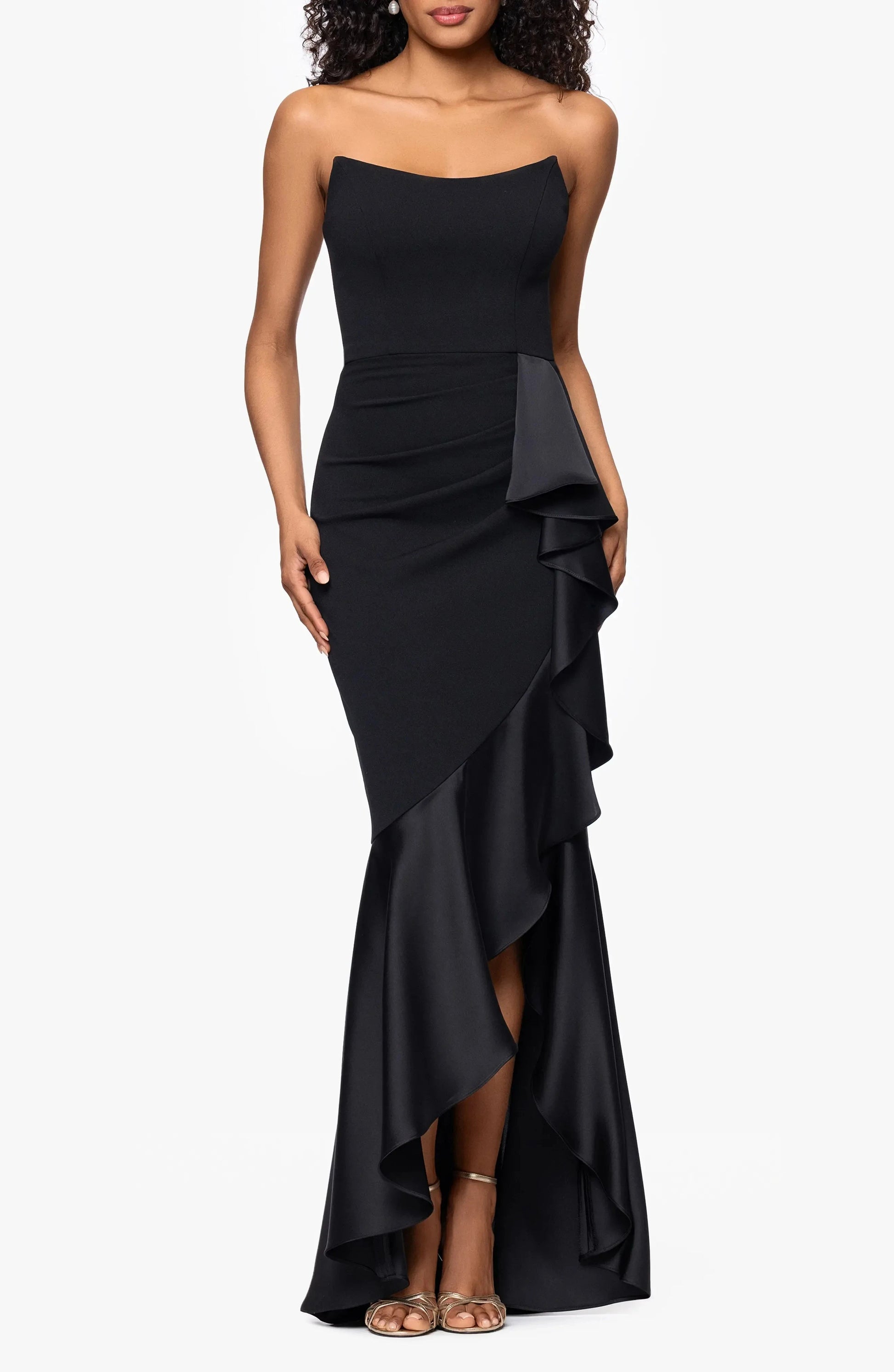 Chic Ruffled Mermaid Strapless Sleeveless Open Back Floor Length For Ladies Evening Dress by YiHuiw