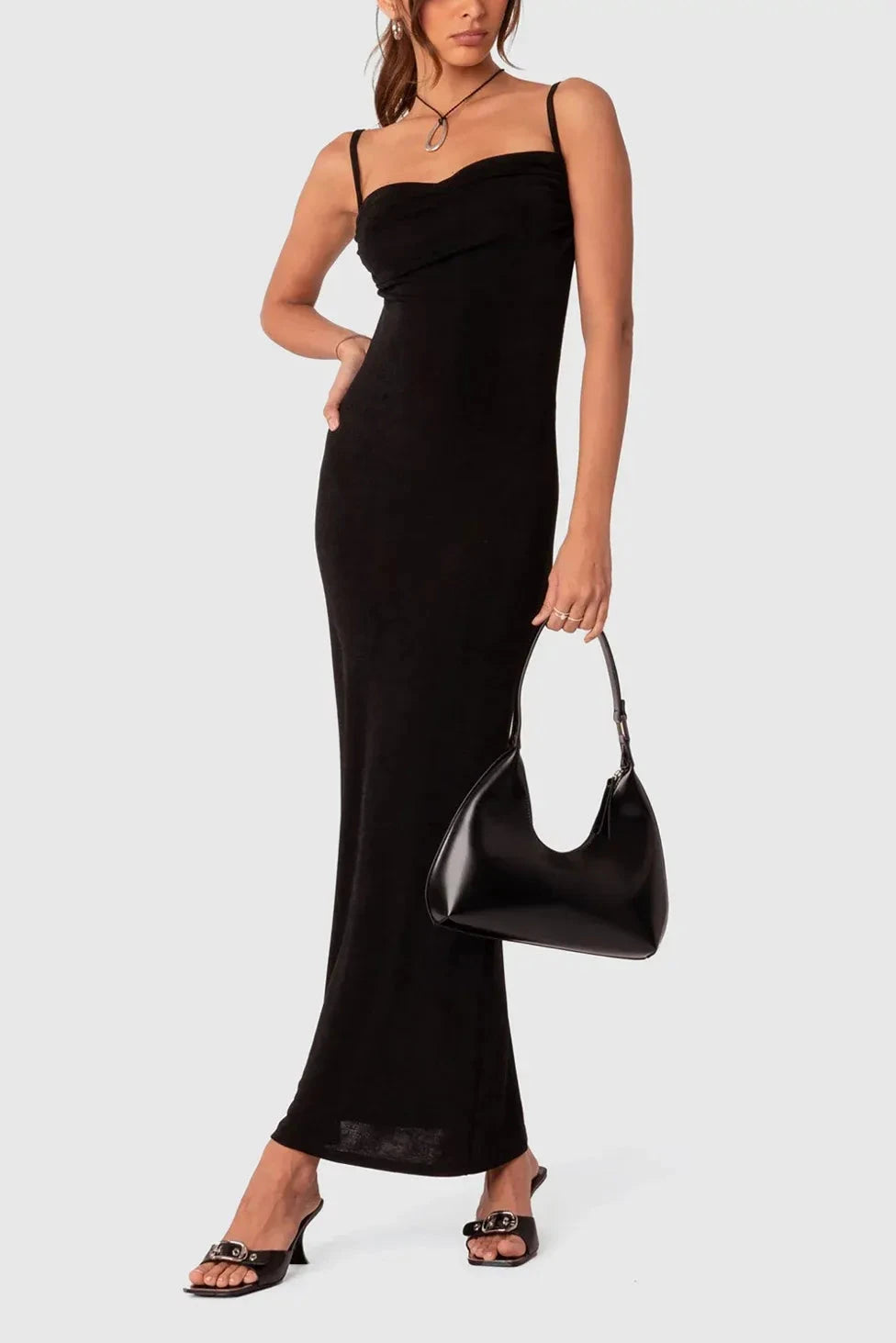 Chic Sheath Cowl Neck Sleeveless Tie Back Floor Length For Sale Prom Dress by YiHuiw