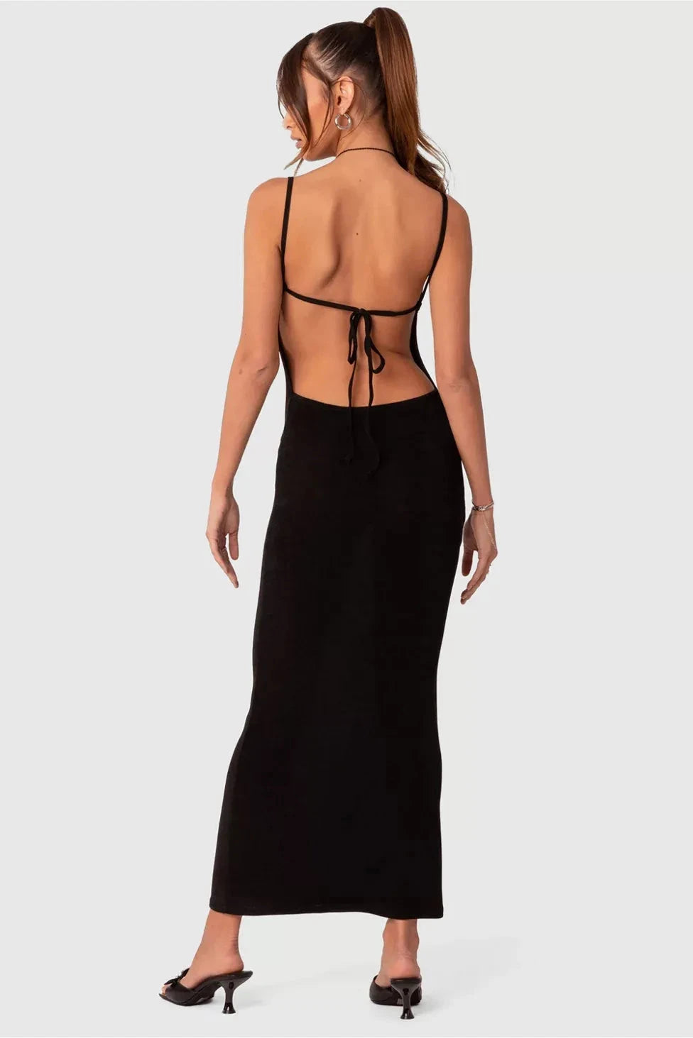 Chic Sheath Cowl Neck Sleeveless Tie Back Floor Length For Sale Prom Dress by YiHuiw