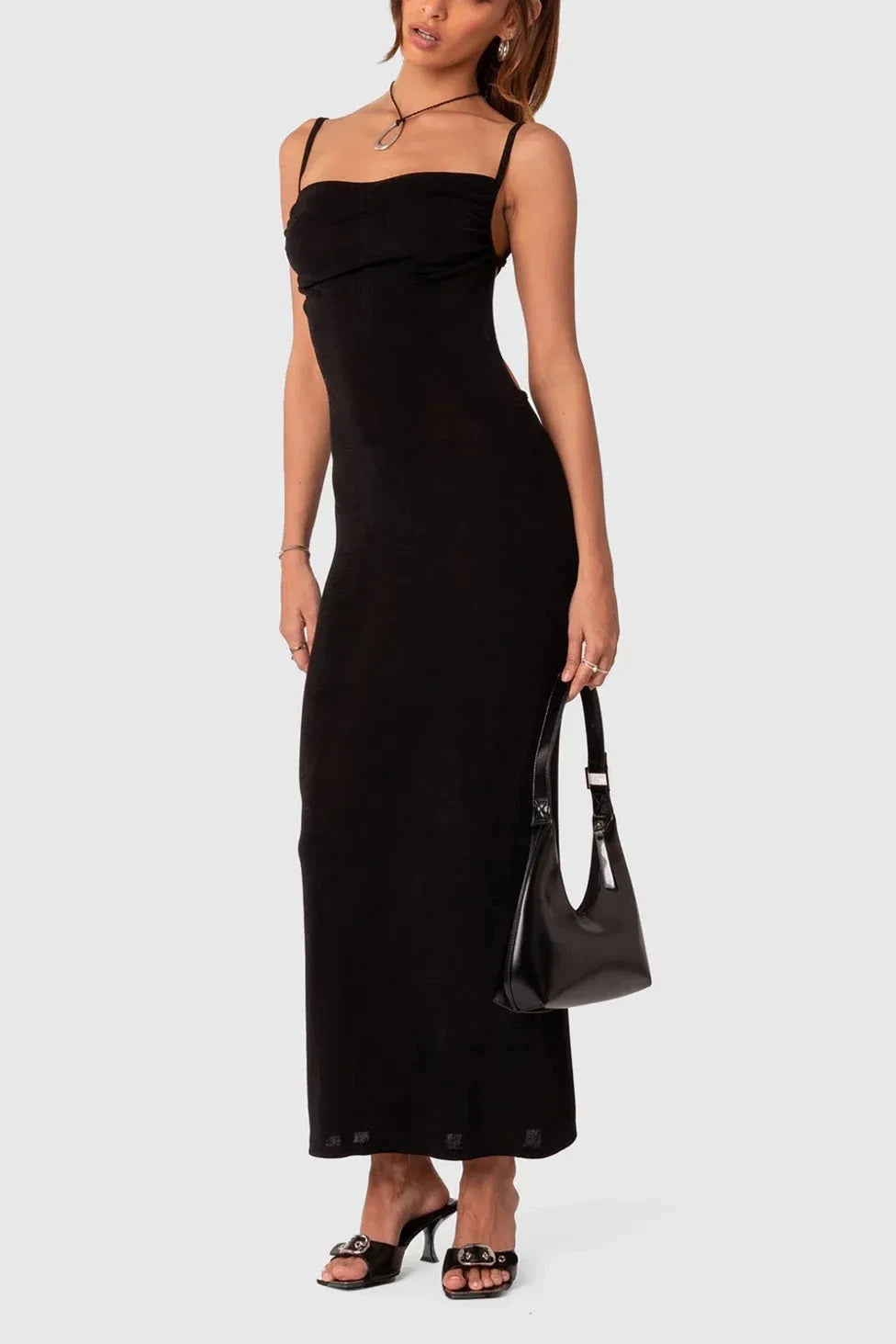 Chic Sheath Cowl Neck Sleeveless Tie Back Floor Length For Sale Prom Dress by YiHuiw
