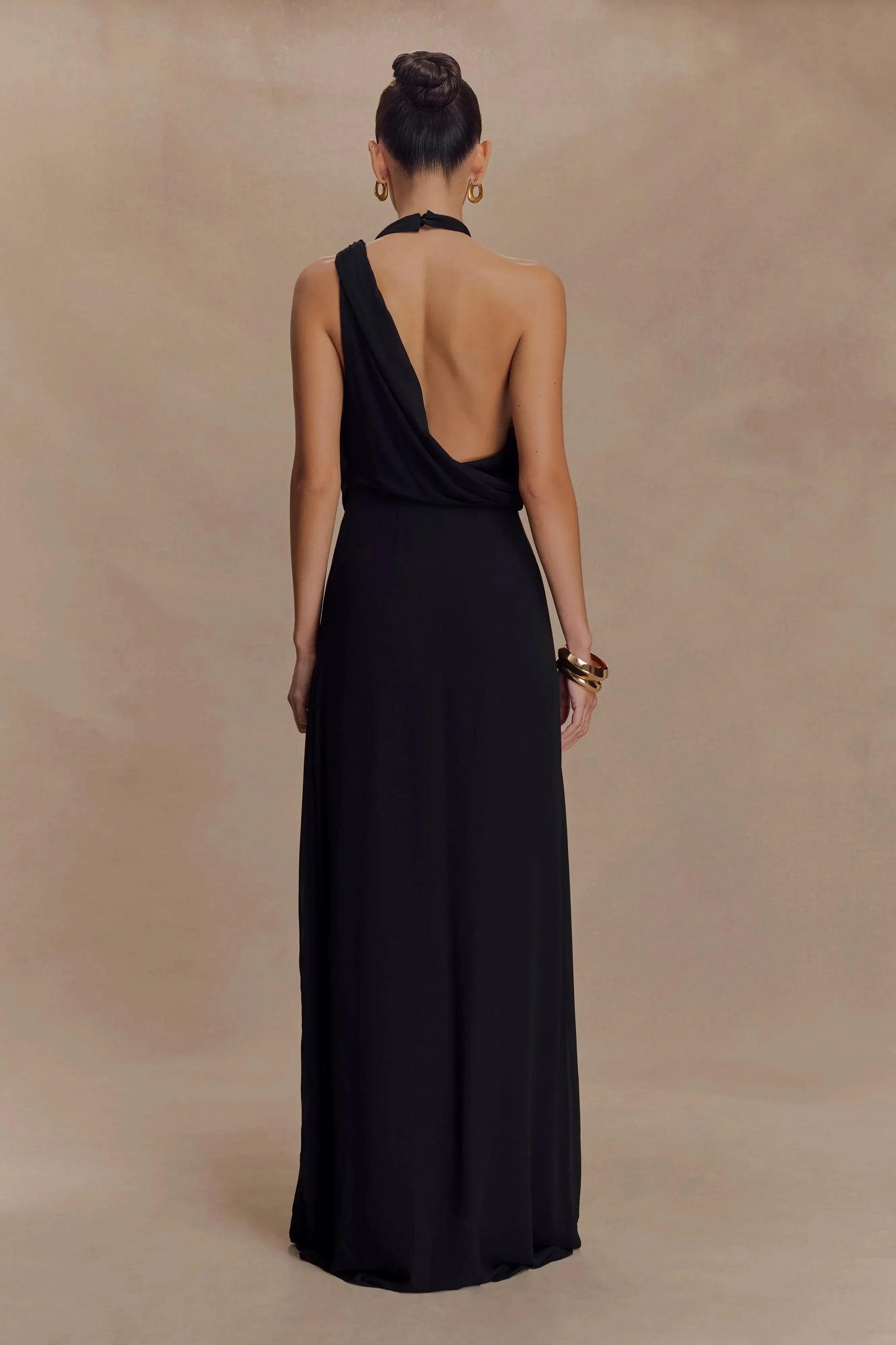 Chic Sheath Halter Neck Sleeveless Draped Open Back Floor Length Prom Dress by YiHuiw