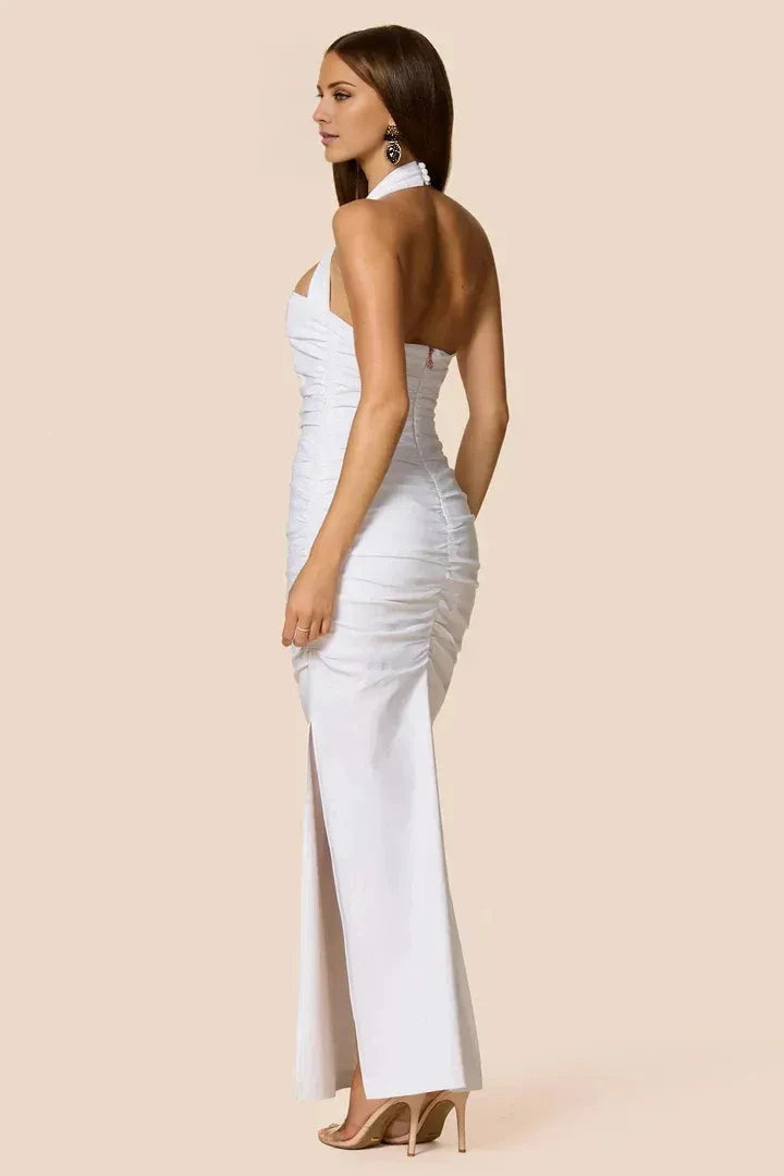 Chic Sheath Halter Square Neck Sleeveless Open Back Floor Length For Sale Prom Dress by YiHuiw