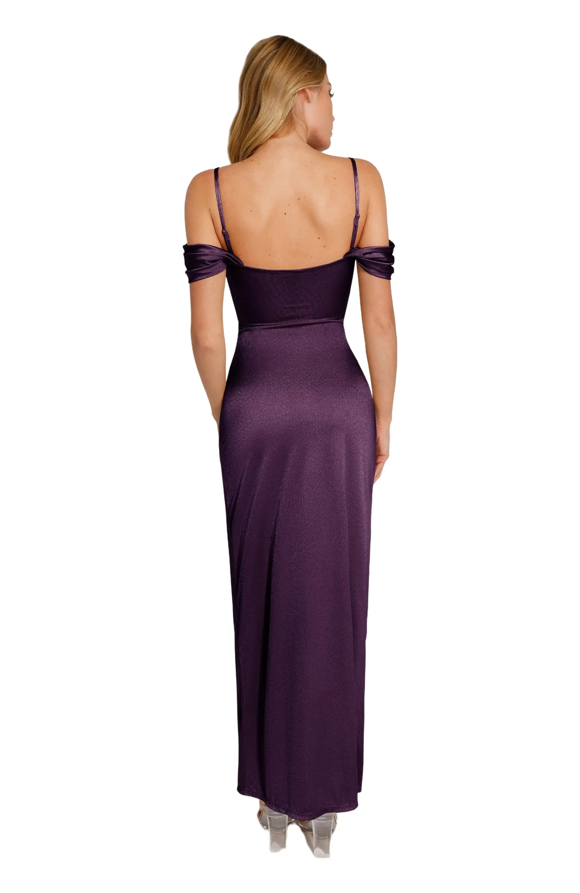 Chic Sheath Off Shoulder Ruffled Sleeve Ruched Back Maxi For Women Evening Dress by YiHuiw