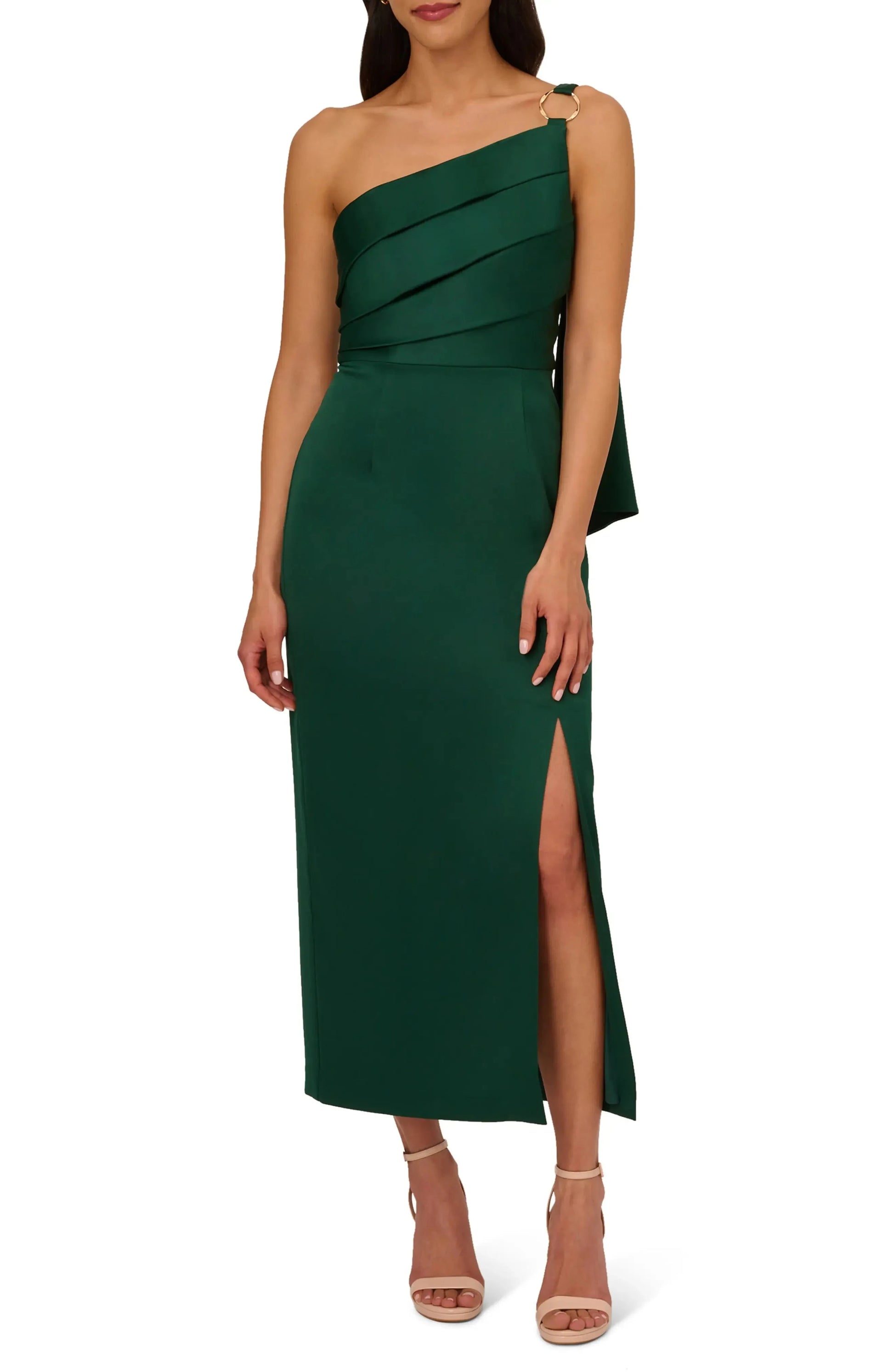 Chic Sheath One Shoulder Ring Accent Zip Back Midi Hot Sale Evening Dress by YiHuiw