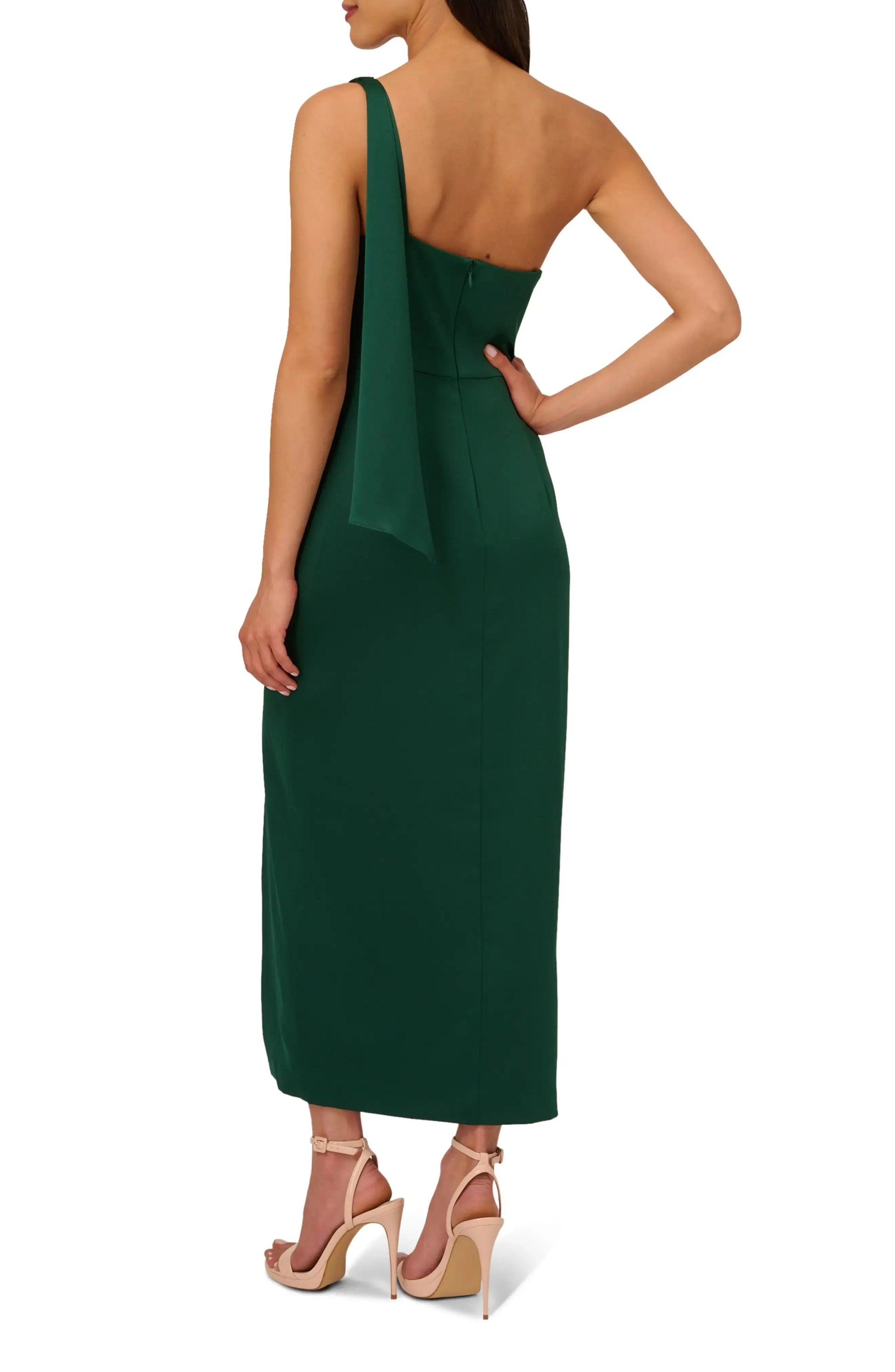 Chic Sheath One Shoulder Ring Accent Zip Back Midi Hot Sale Evening Dress by YiHuiw