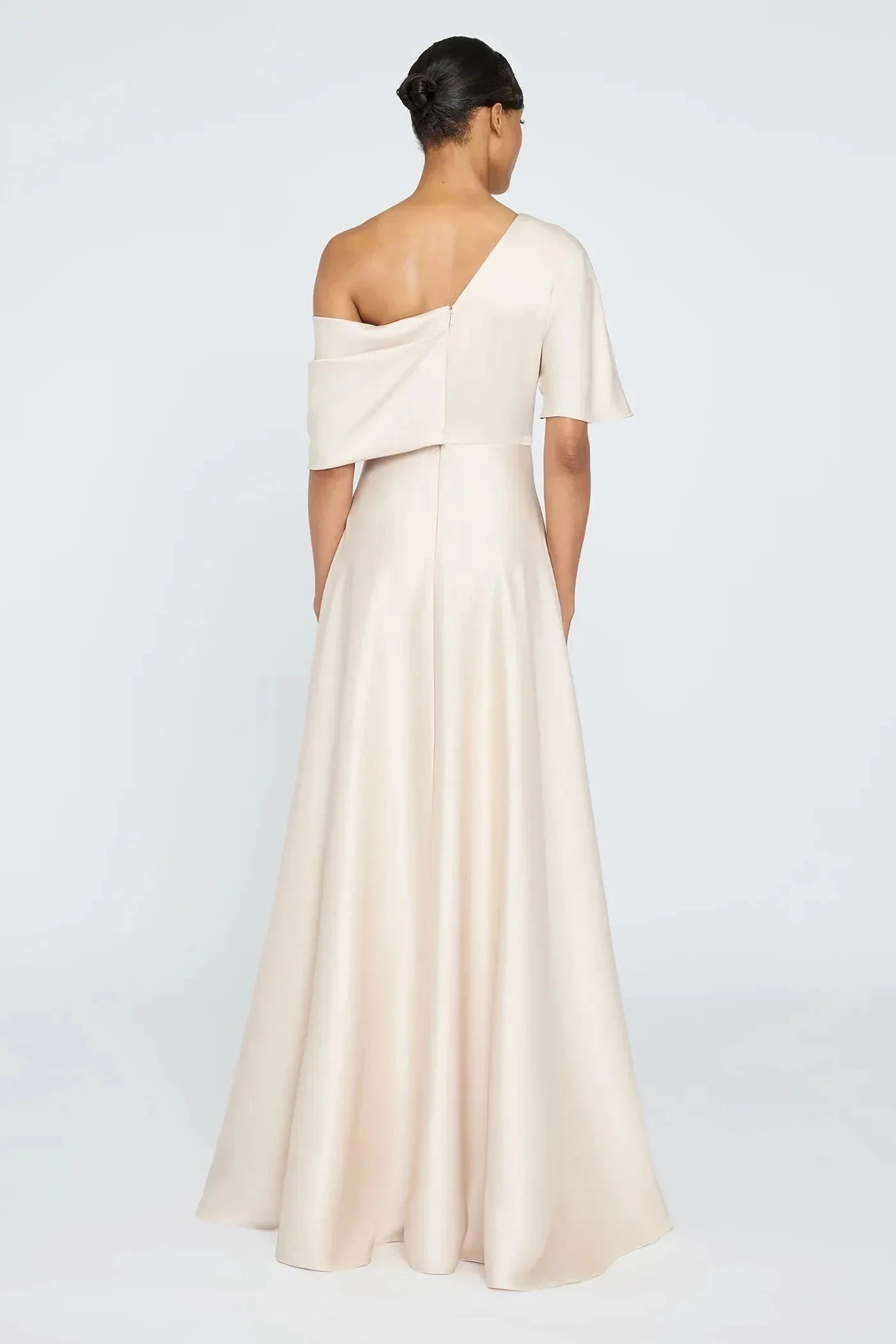 Chic Sheath One Shoulder Short Sleeve Draped Back Floor Length Prom Dress by YiHuiw