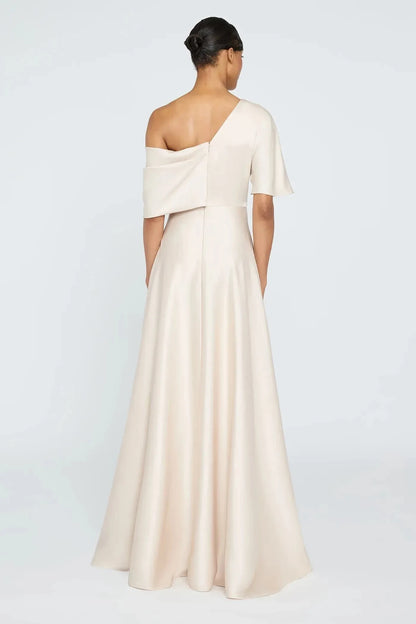 Chic Sheath One Shoulder Short Sleeve Draped Back Floor Length Prom Dress by YiHuiw